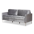 Baxton Studio Clara Modern Grey Velvet Upholstered 3-Seater Sofa 150-8345